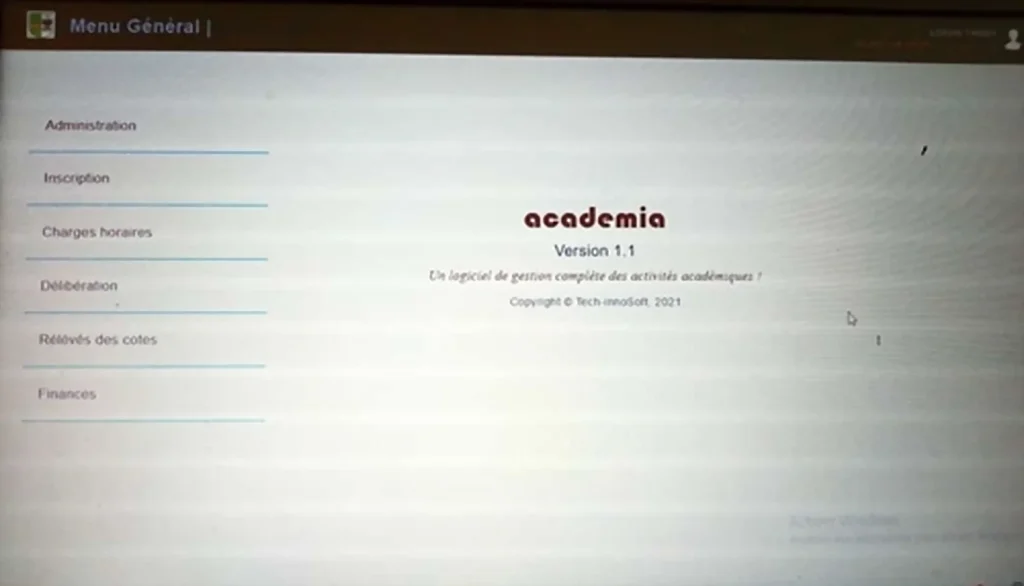 Capture du projet Academia